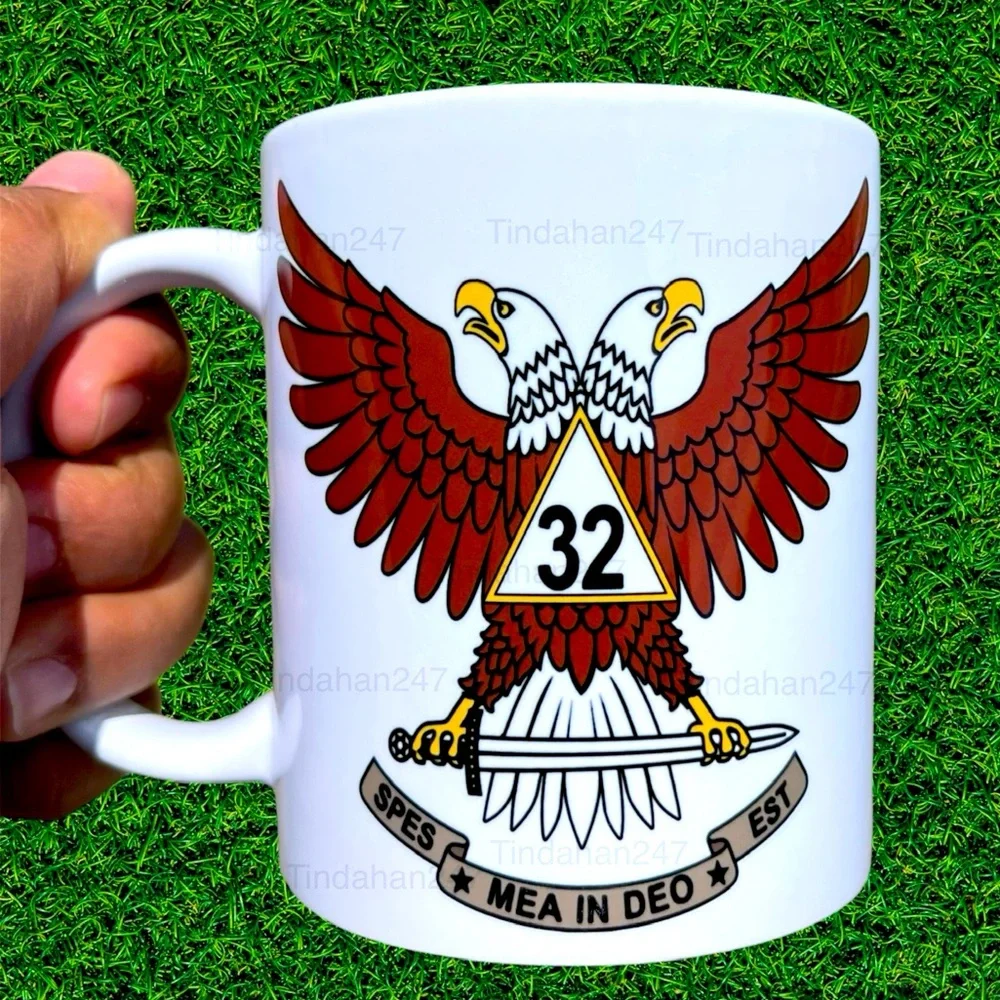 32nd Degree Scottish Rite Freemason Coffee Mug with Brown‎ Eagle Wings-Up